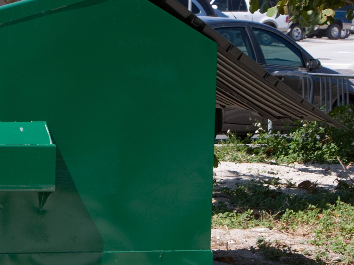 Cleaned and sanitized dumpster area in a commercial setting, before and after comparison showing significant reduction in debris and odors.